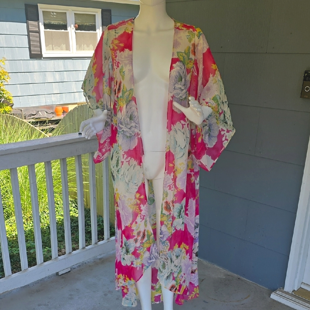 Pink Floral Sheer Kimono